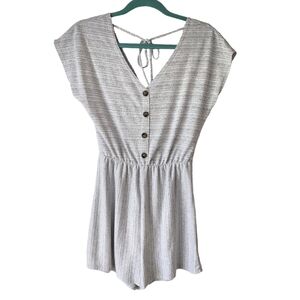 Caution To The Wind Gray Striped Romper